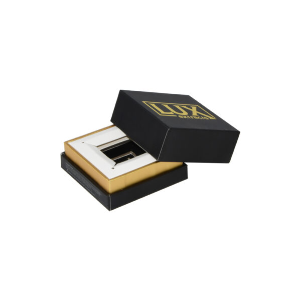 Boîte cadeau avec couvercle et base en or pour pots de concentrés carrés avec plateau en carton 05 Boîte carrée pour bocaux de concentré